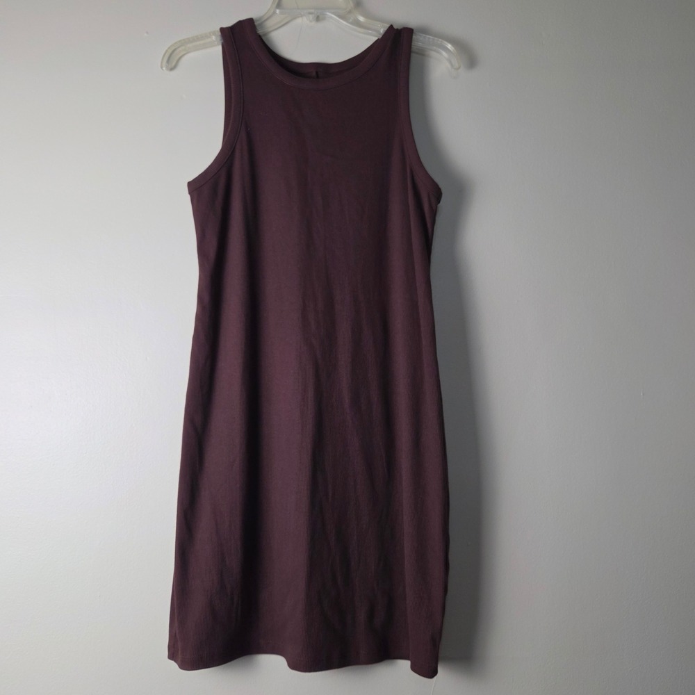 A New Day Womens Medium Burgundy Ribbed High Neck Sleeveless Shift Mini Dress
